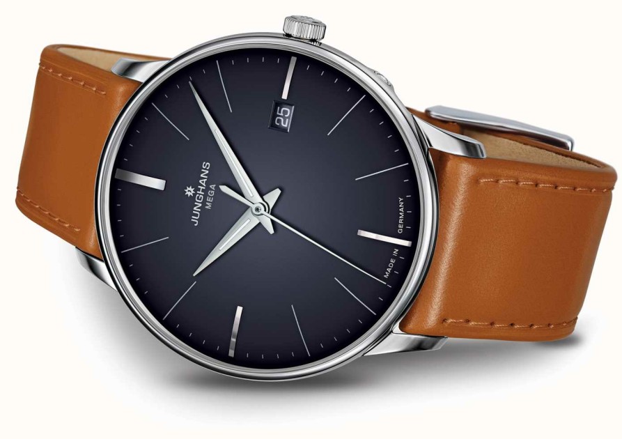 Men'S Junghans | Junghans Meister Mega Mf Brown Blue Dial Leather Strap Ex-Display