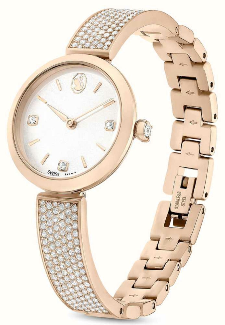 Women'S Swarovski | Swarovski Women'S Illumina (27Mm) Champagne Dial / Crystal-Set Rose Gold-Tone Stainless Steel Bracelet