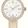 Women'S Swarovski | Swarovski Women'S Certa (30Mm) White Guilloche Dial / Beige Leather Strap