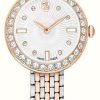 Women'S Swarovski | Swarovski Women'S Certa (30Mm) White Guilloche Dial / Two-Tone Stainless Steel Bracelet