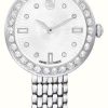 Women'S Swarovski | Swarovski Women'S Certa (30Mm) White Guilloche Dial / Stainless Steel Bracelet