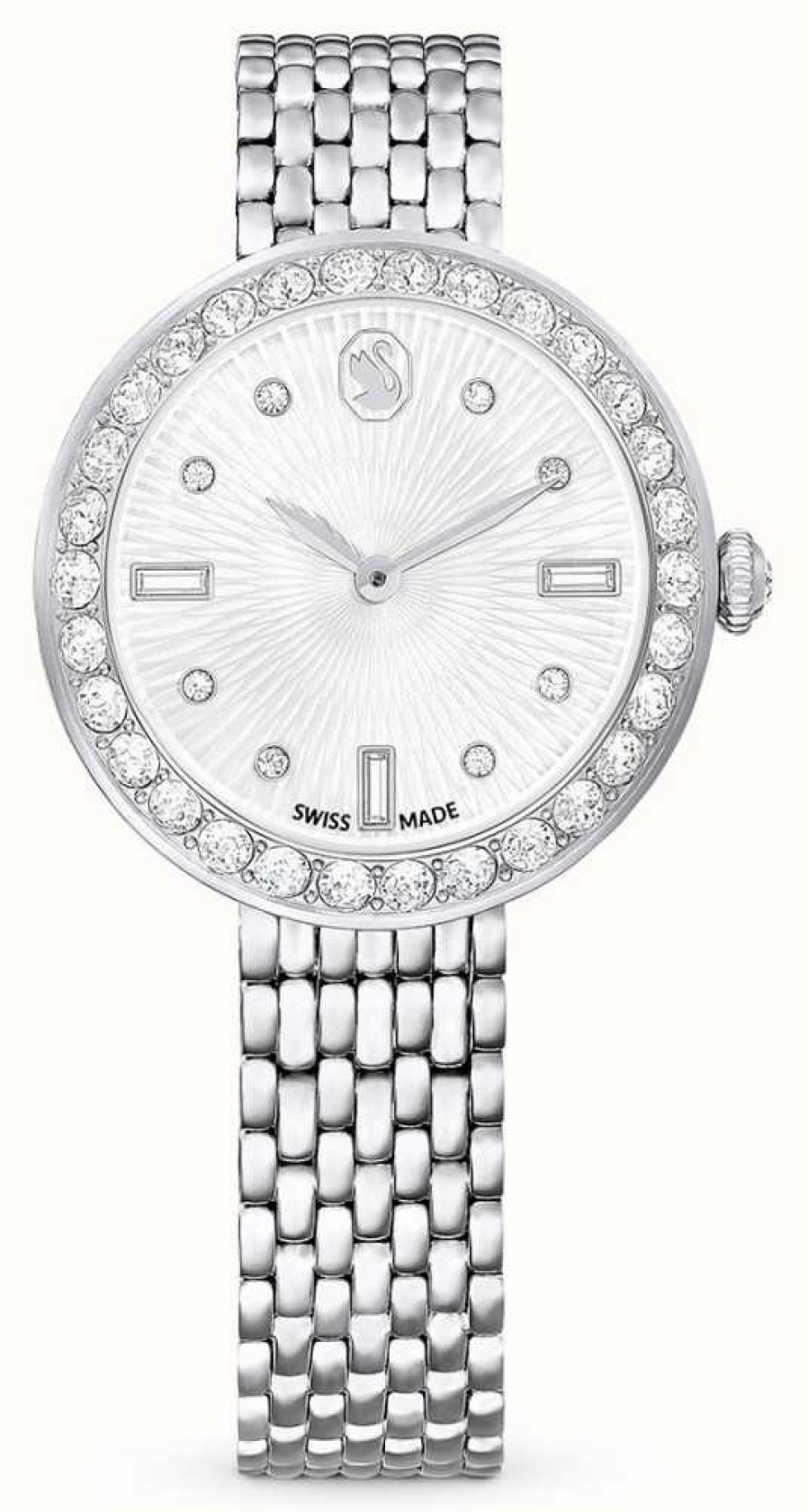 Women'S Swarovski | Swarovski Women'S Certa (30Mm) White Guilloche Dial / Stainless Steel Bracelet