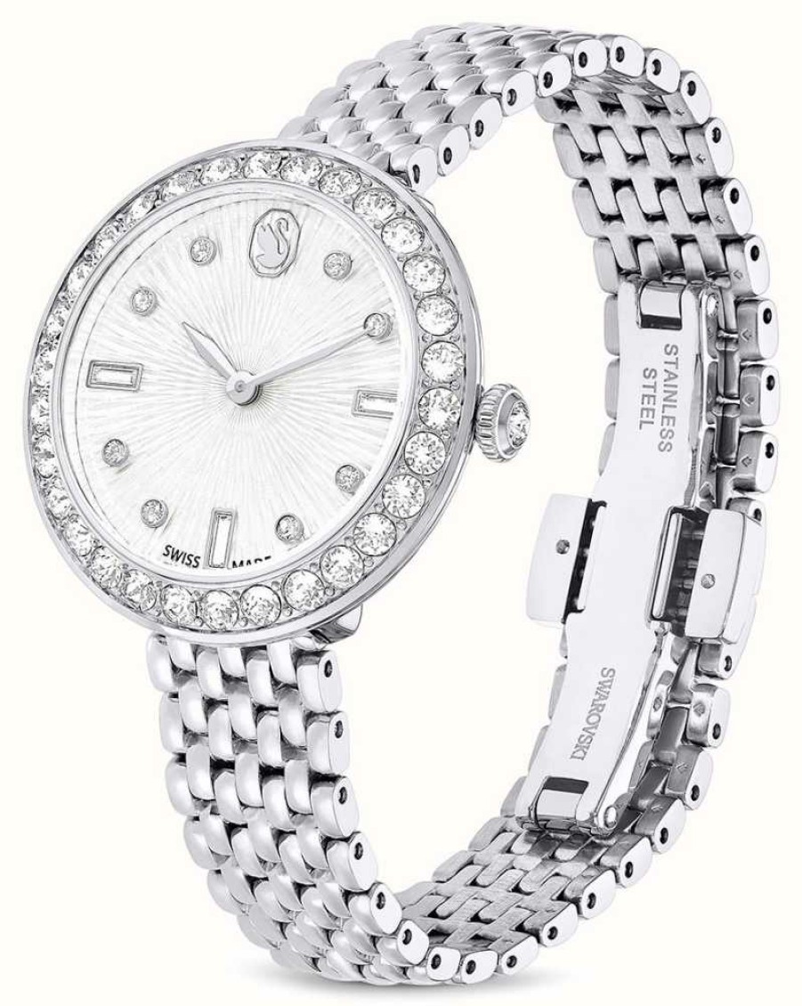 Women'S Swarovski | Swarovski Women'S Certa (30Mm) White Guilloche Dial / Stainless Steel Bracelet