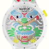 Men'S Swatch | Swatch Dragon In Cloud (47Mm) Silver Patterned Dial / Patterned Silicone Strap