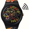 Men'S Swatch | Swatch Dragon In Wind Pay! (41Mm) Black Patterned Dial / Black Silicone Strap