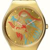 Men'S Swatch | Swatch Dragon In Gold (38Mm) Gold Patterned Dial / Gold Patterned Silicone Strap