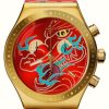 Men'S Swatch | Swatch Dragon In Motion (43Mm) Red Patterned Dial / Red Patterned Silicone Strap