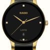 Men'S RADO | Rado Centrix Diamonds Quartz (39.5Mm) Black Dial / Black High-Tech Ceramic & Gold Pvd Stainless Steel