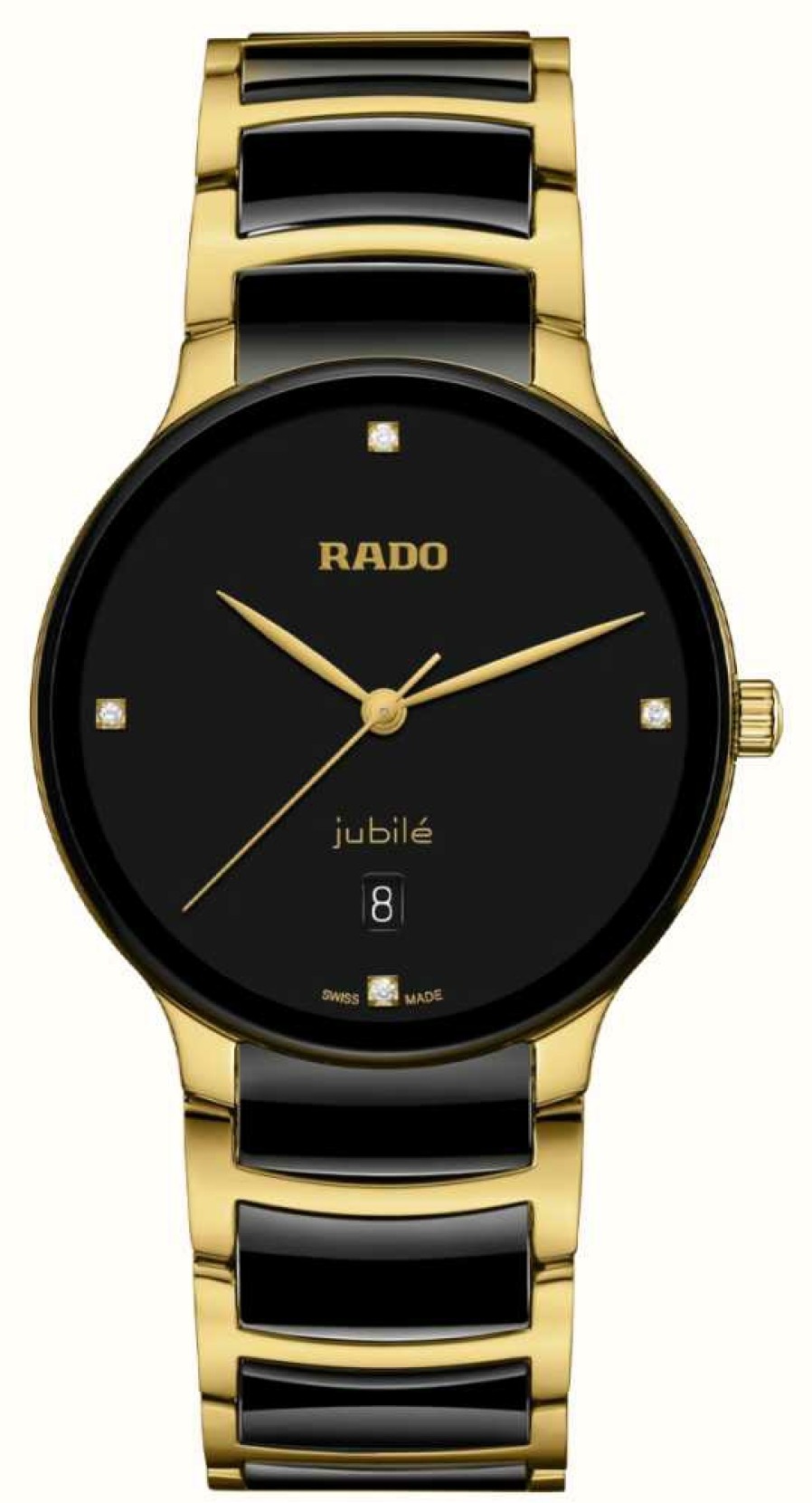 Men'S RADO | Rado Centrix Diamonds Quartz (39.5Mm) Black Dial / Black High-Tech Ceramic & Gold Pvd Stainless Steel