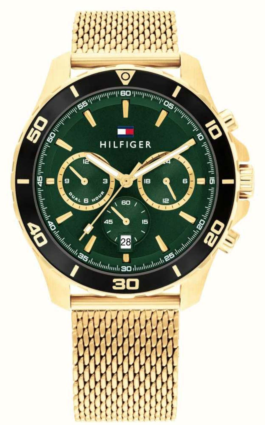 Men'S Tommy Hilfiger | Tommy Hilfiger Ex-Display Men'S Jordan (43Mm) Green Dial / Gold-Tone Steel Mesh Bracelet