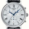 Men'S Tissot | Tissot Carson Premium Chronograph (41Mm) Silver Dial / Black Alligator-Style Strap