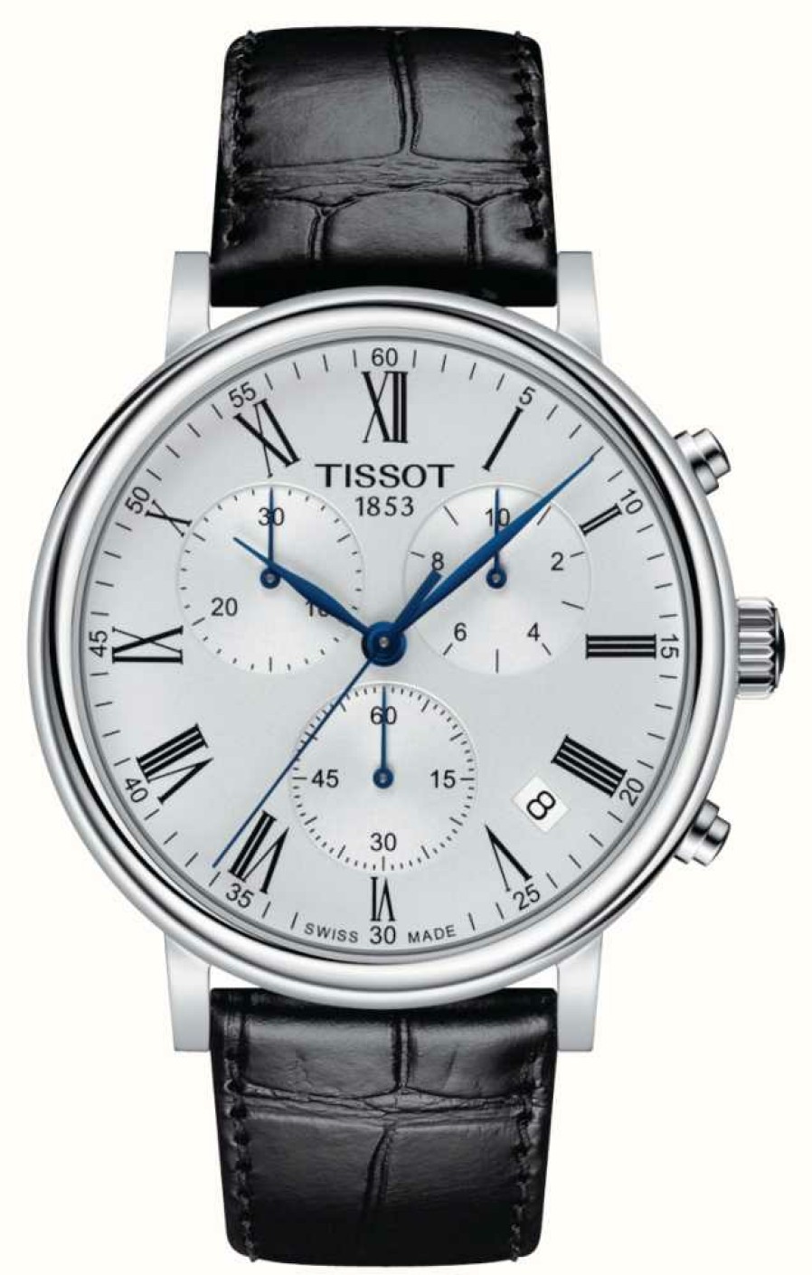 Men'S Tissot | Tissot Carson Premium Chronograph (41Mm) Silver Dial / Black Alligator-Style Strap