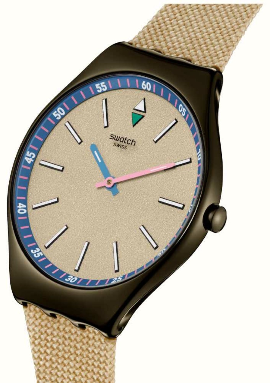 Men'S Swatch | Swatch Sunbaked Sandstone (38Mm) Beige Dial / Beige Textile Strap