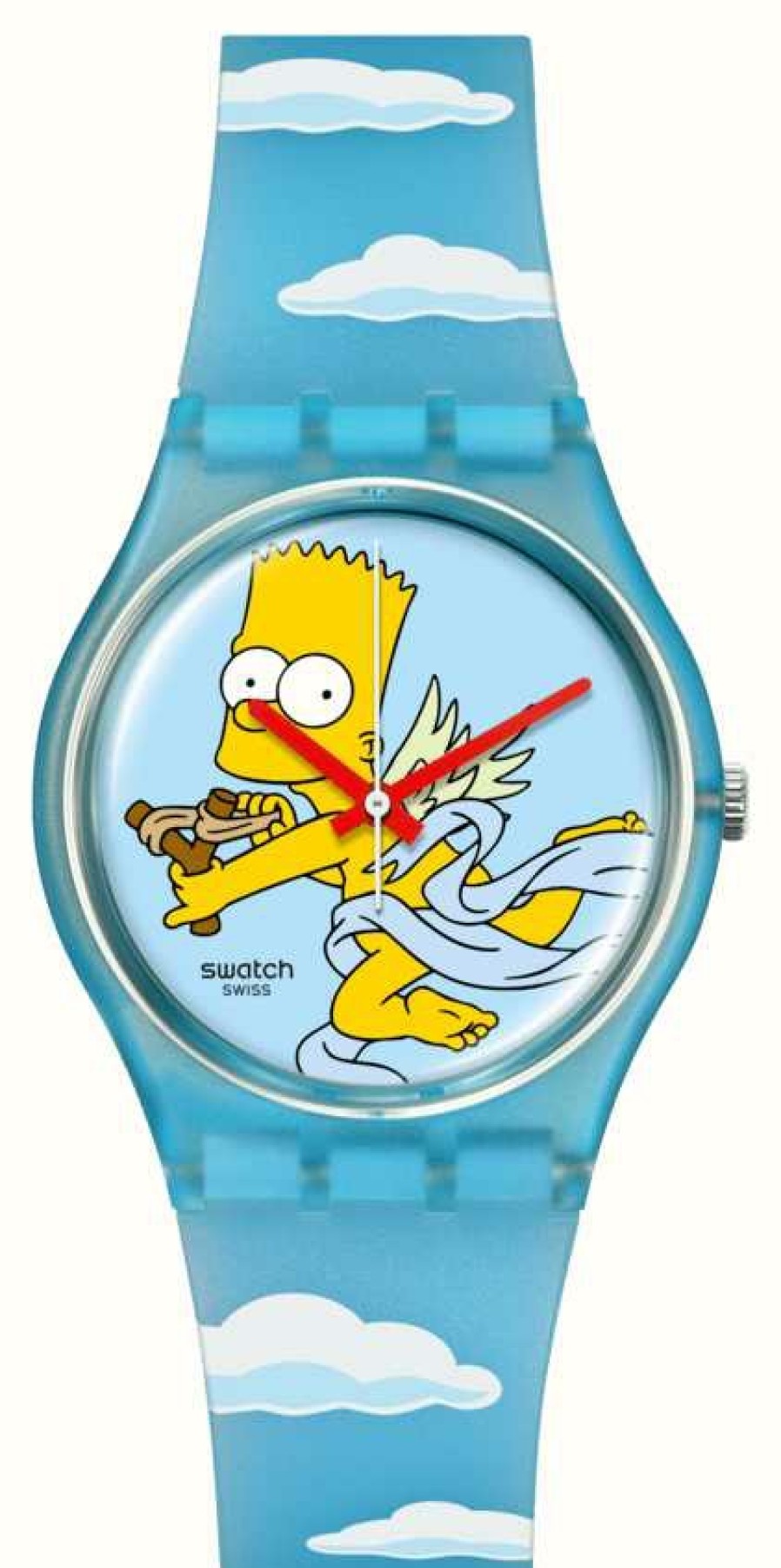 Men'S Swatch | Swatch X The Simpsons Angel Bart (34Mm) Simpsons-Printed Dial / Blue Patterned Silicone Strap