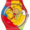 Men'S Swatch | Swatch X The Simpsons Sweet Embrace (41Mm) Simpsons-Printed Dial / Red Silicone Strap