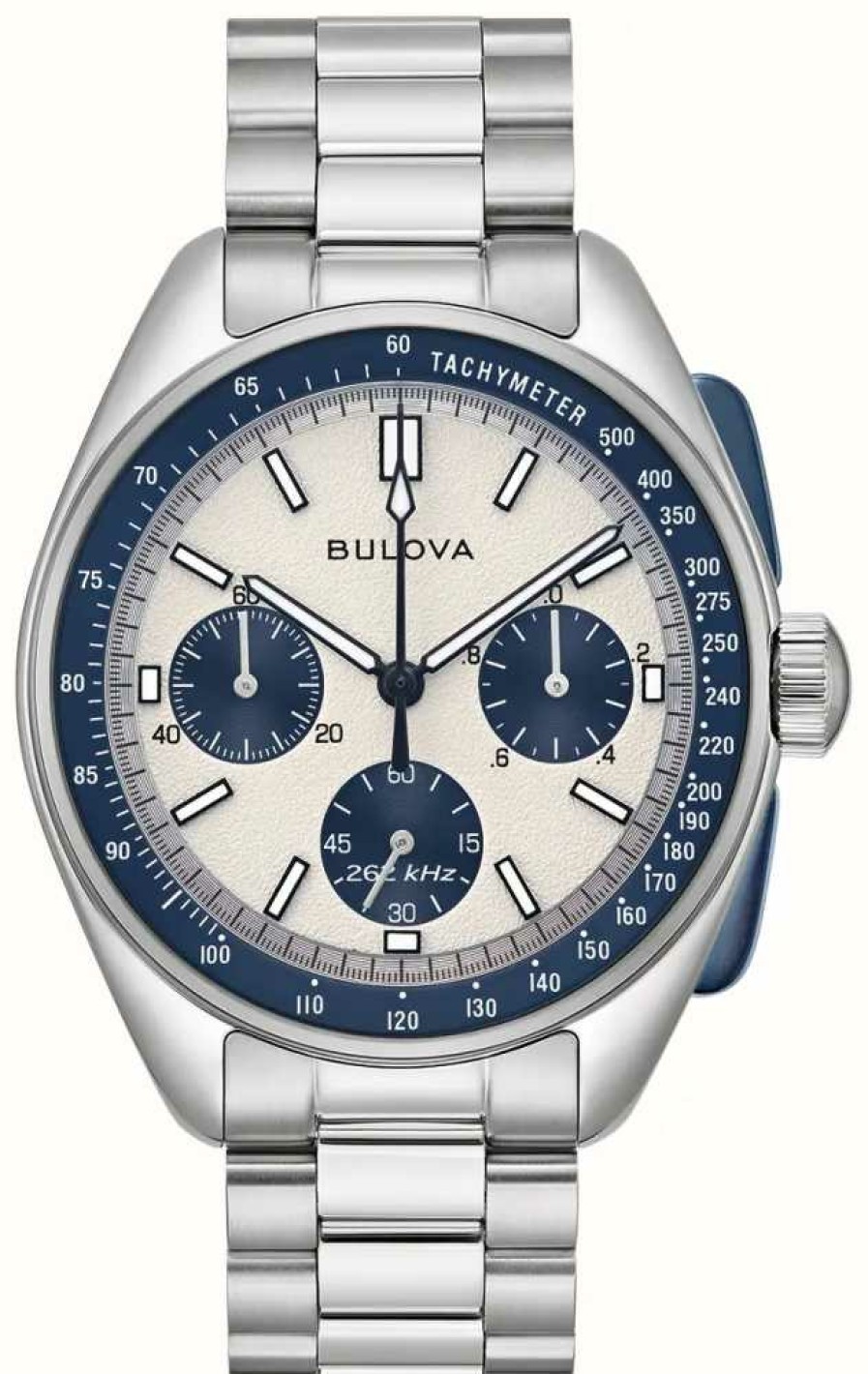 Men'S Bulova | Bulova Men'S Heritage Lunar Pilot Chronograph Set | White Dial | Stainless Steel Blue Leather Straps