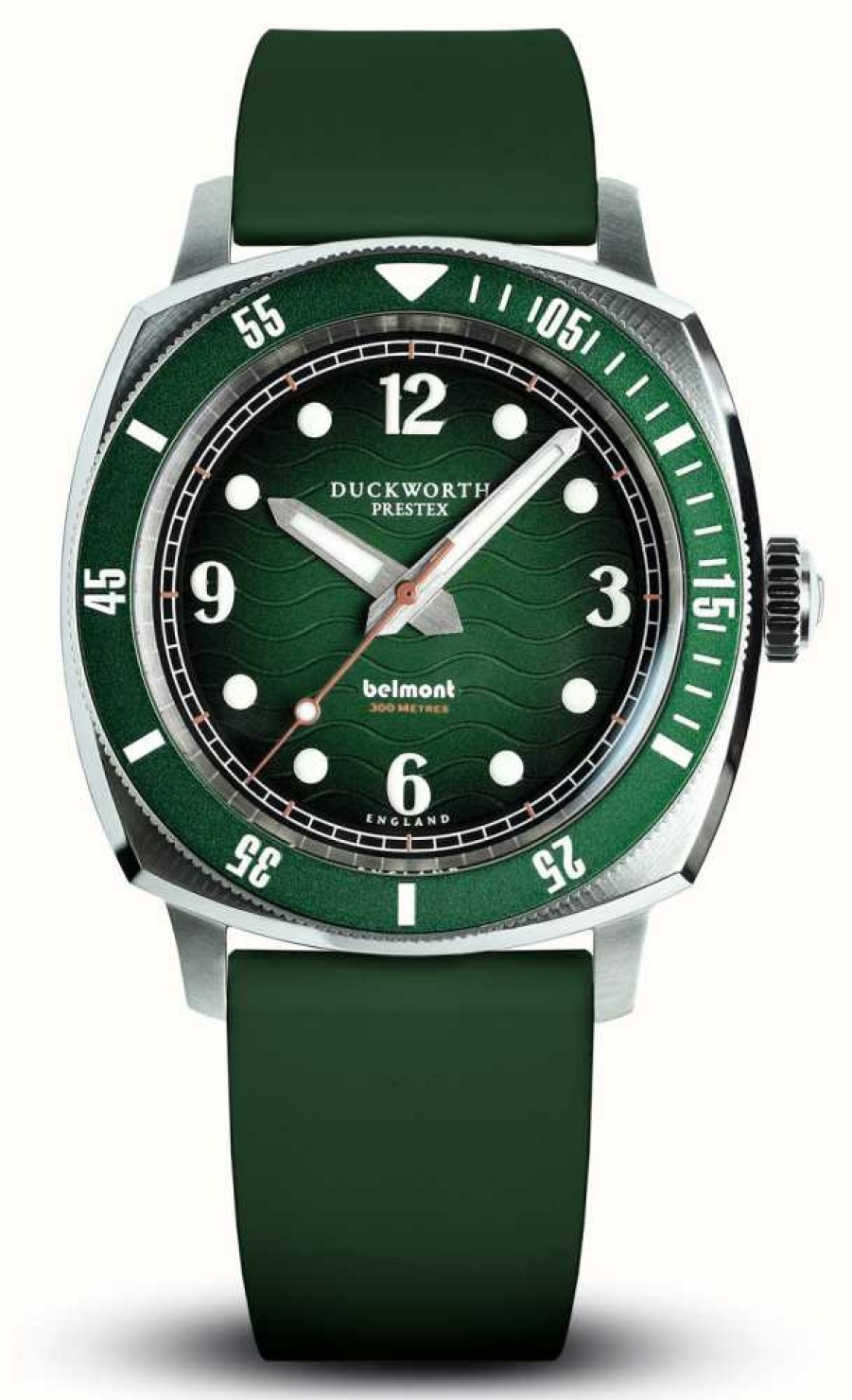 Men'S Duckworth Prestex | Duckworth Prestex Men'S Belmont (42Mm) Green Dial / Green Rubber Strap