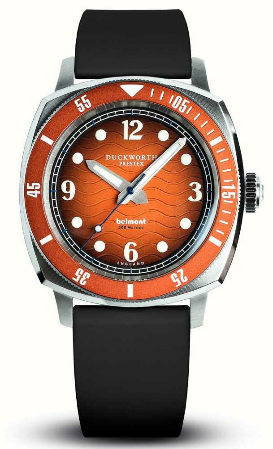 Men'S Duckworth Prestex | Duckworth Prestex Men'S Belmont (42Mm) Orange Dial / Black Rubber Strap