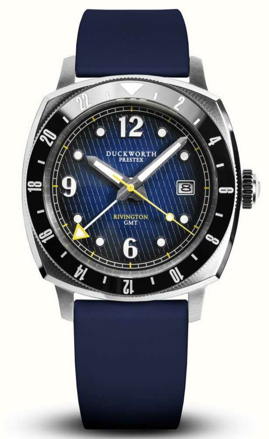 Men'S Duckworth Prestex | Duckworth Prestex Rivington Gmt (42Mm) Blue Dial / Blue Rubber Strap