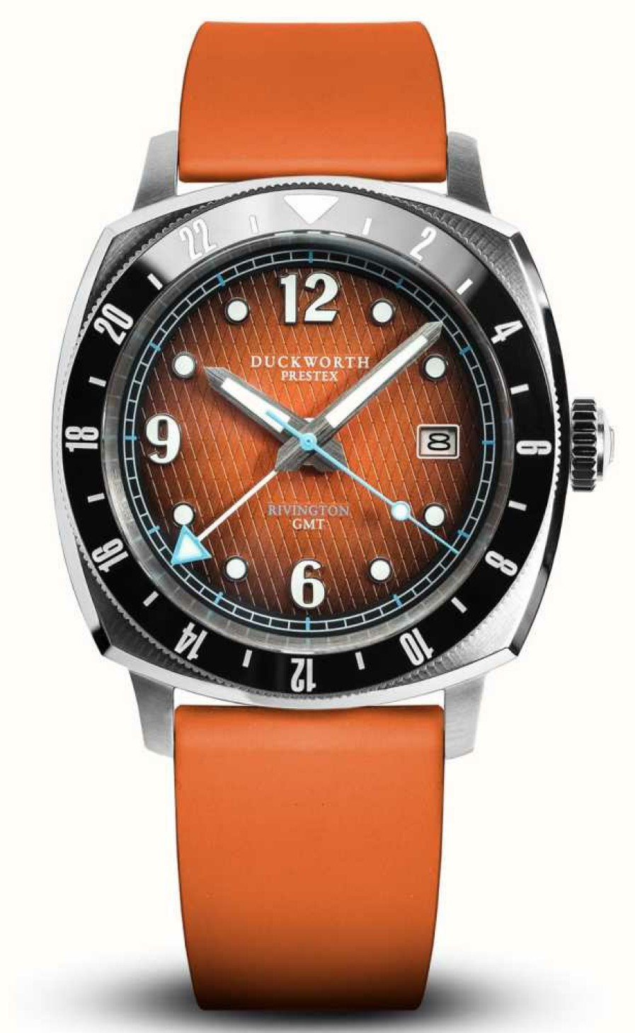 Men'S Duckworth Prestex | Duckworth Prestex Rivington Gmt (42Mm) Orange Dial / Orange Rubber Strap