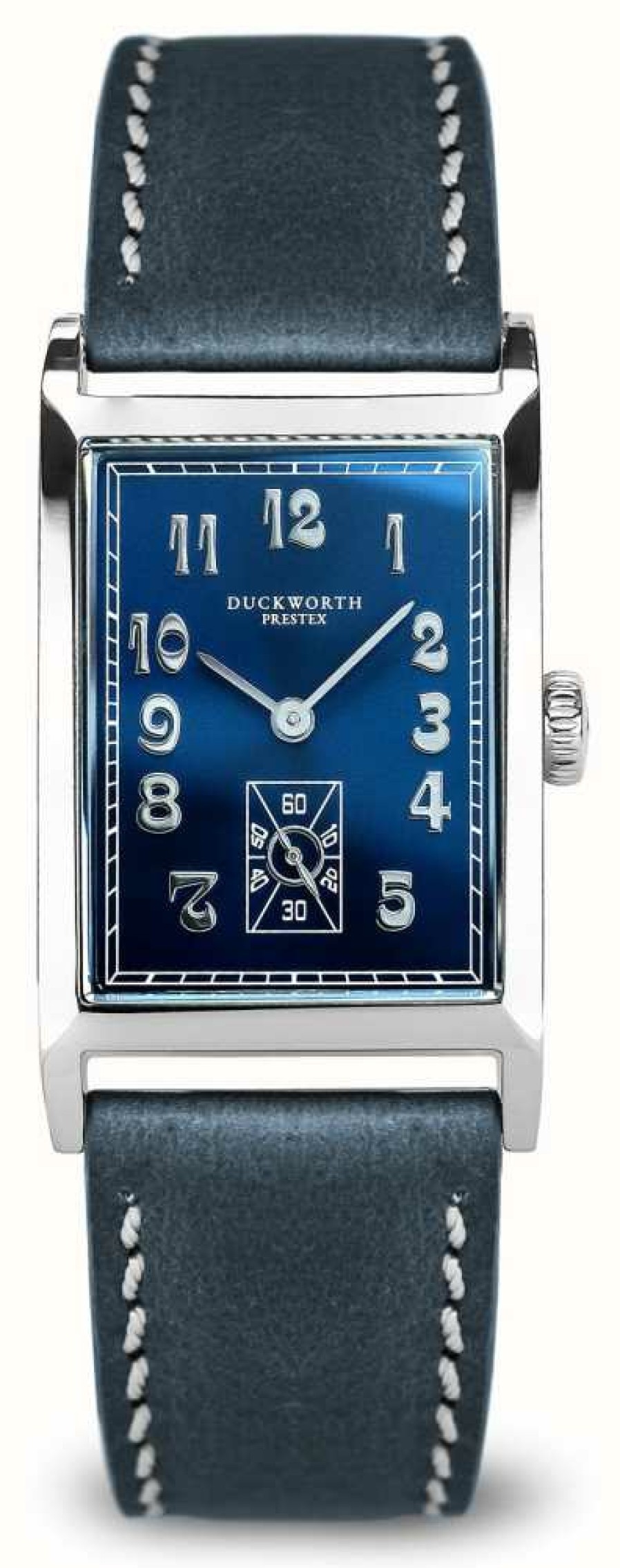 Men'S Duckworth Prestex | Duckworth Prestex Centenary (24Mm) Blue Rectangular Dial / Blue Leather Strap