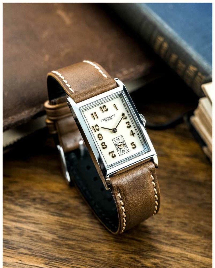 Men'S Duckworth Prestex | Duckworth Prestex Centenary (24Mm) Cream Dial / Brown Leather Strap