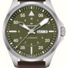 Men'S Hamilton | Hamilton Khaki Aviation Pilot Day-Date Automatic (42Mm) Green Dial / Dark Brown Leather Strap