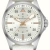 Men'S Hamilton | Hamilton Khaki Aviation Pilot Automatic (36Mm) Silver White Dial / White Leather Strap