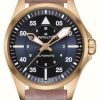 Men'S Hamilton | Hamilton Khaki Aviation Pilot Automatic (36Mm) Blue Dial / Pink Leather Strap