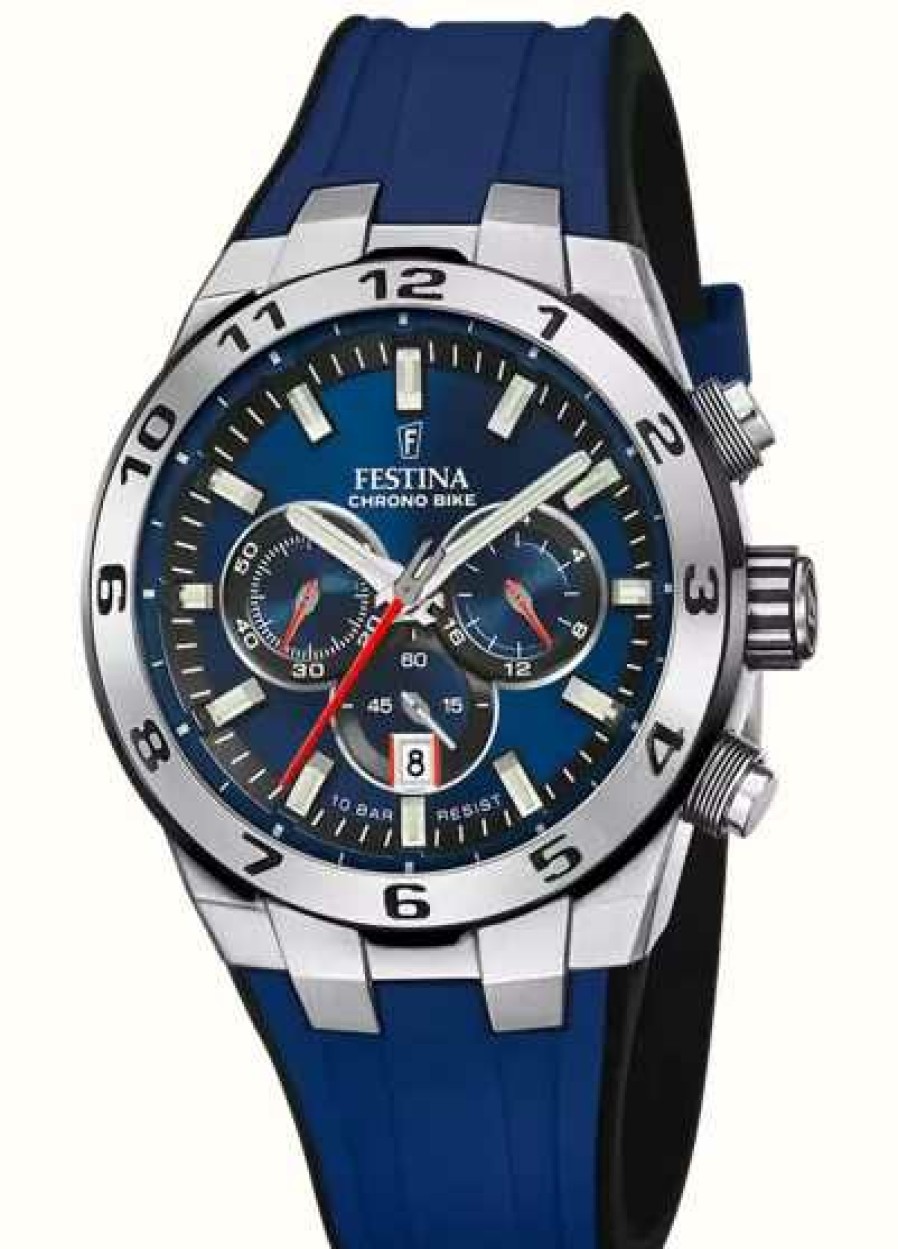 Men'S Festina | Festina Men'S Chrono Bike 2024 (44.5Mm) Blue Dial / Blue Rubber Strap