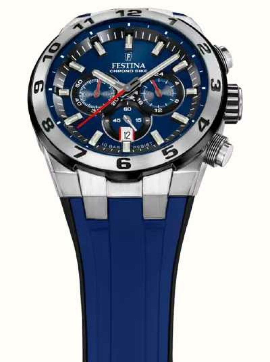 Men'S Festina | Festina Men'S Chrono Bike 2024 (44.5Mm) Blue Dial / Blue Rubber Strap