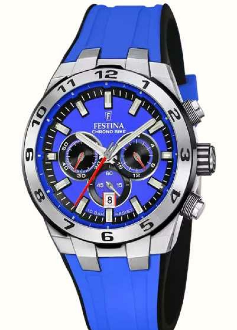 Men'S Festina | Festina Men'S Chrono Bike 2024 (44.5Mm) Blue Dial / Blue Rubber Strap