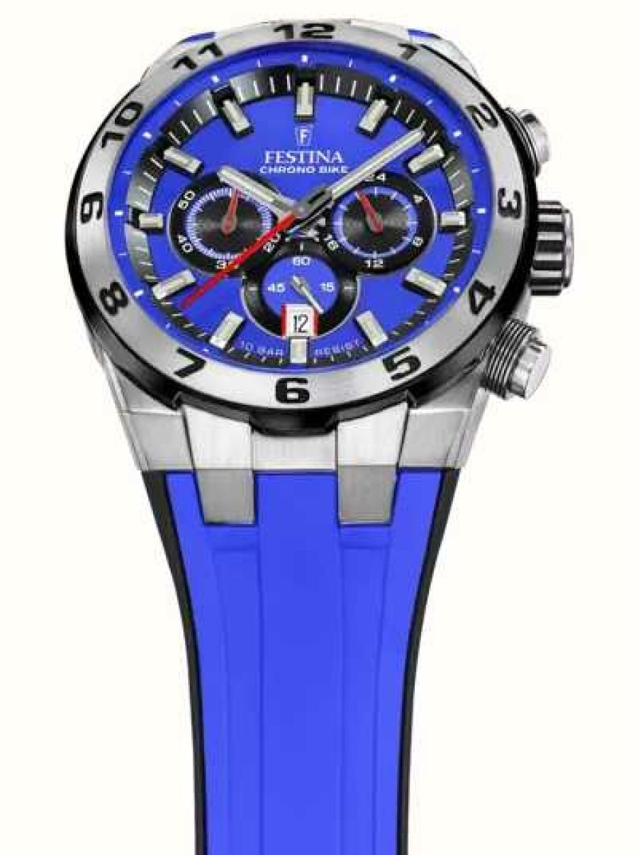 Men'S Festina | Festina Men'S Chrono Bike 2024 (44.5Mm) Blue Dial / Blue Rubber Strap