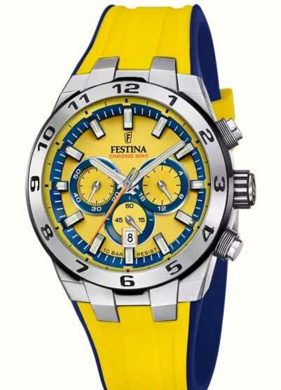 Men'S Festina | Festina Men'S Chrono Bike 2024 (44.5Mm) Yellow Dial / Yellow Rubber Strap