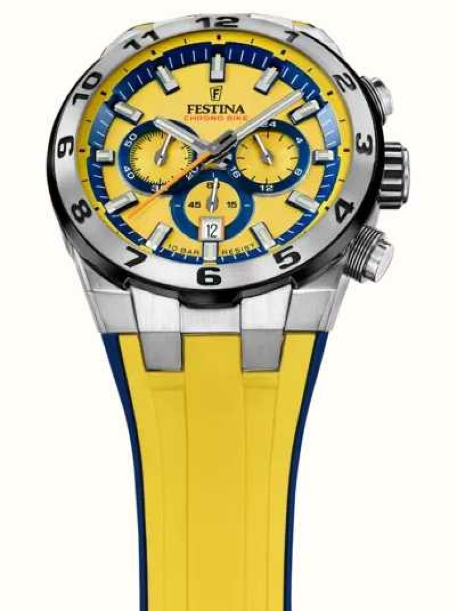 Men'S Festina | Festina Men'S Chrono Bike 2024 (44.5Mm) Yellow Dial / Yellow Rubber Strap