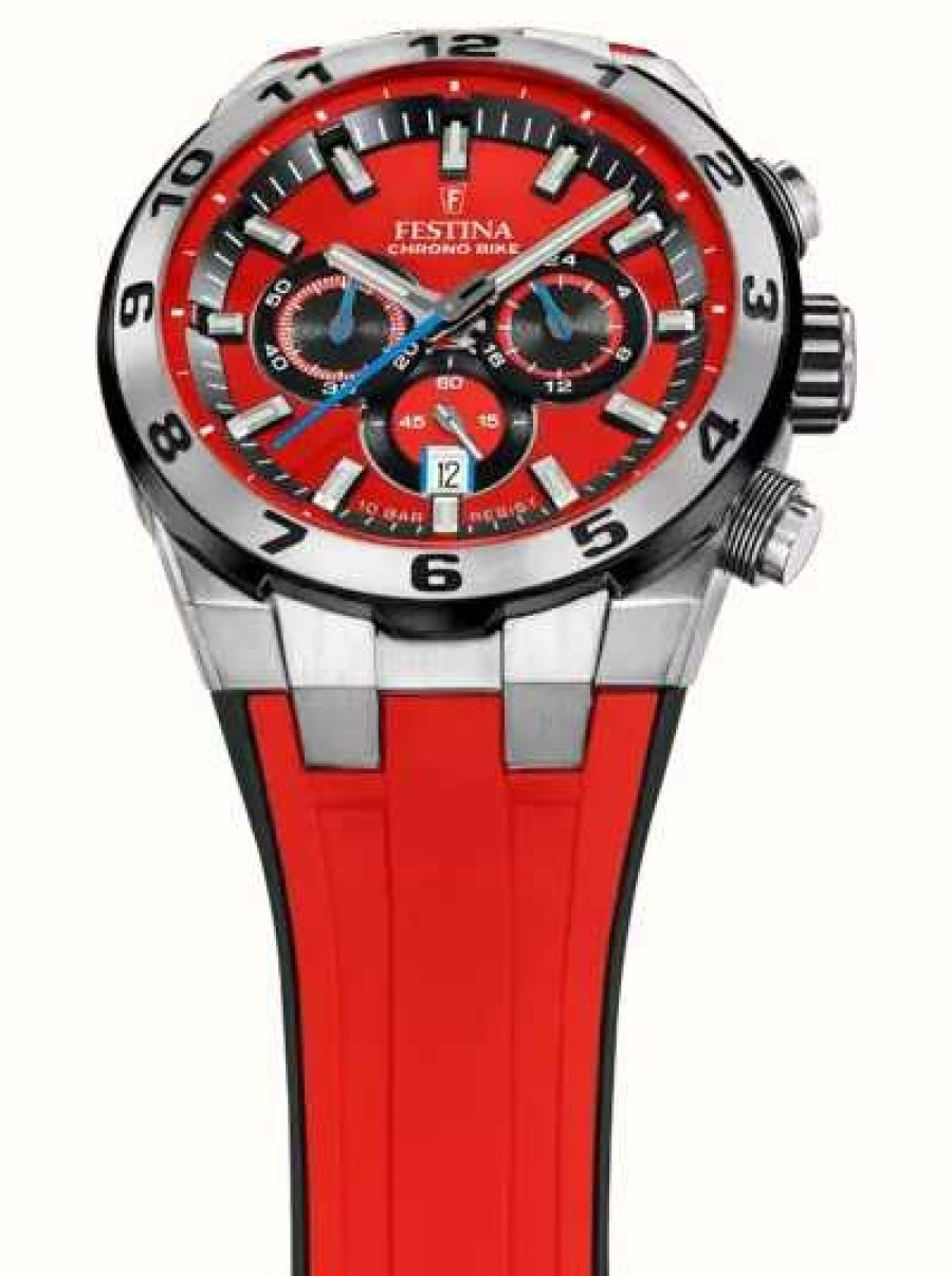 Men'S Festina | Festina Men'S Chrono Bike 2024 (44.5Mm) Red Dial / Red Rubber Strap