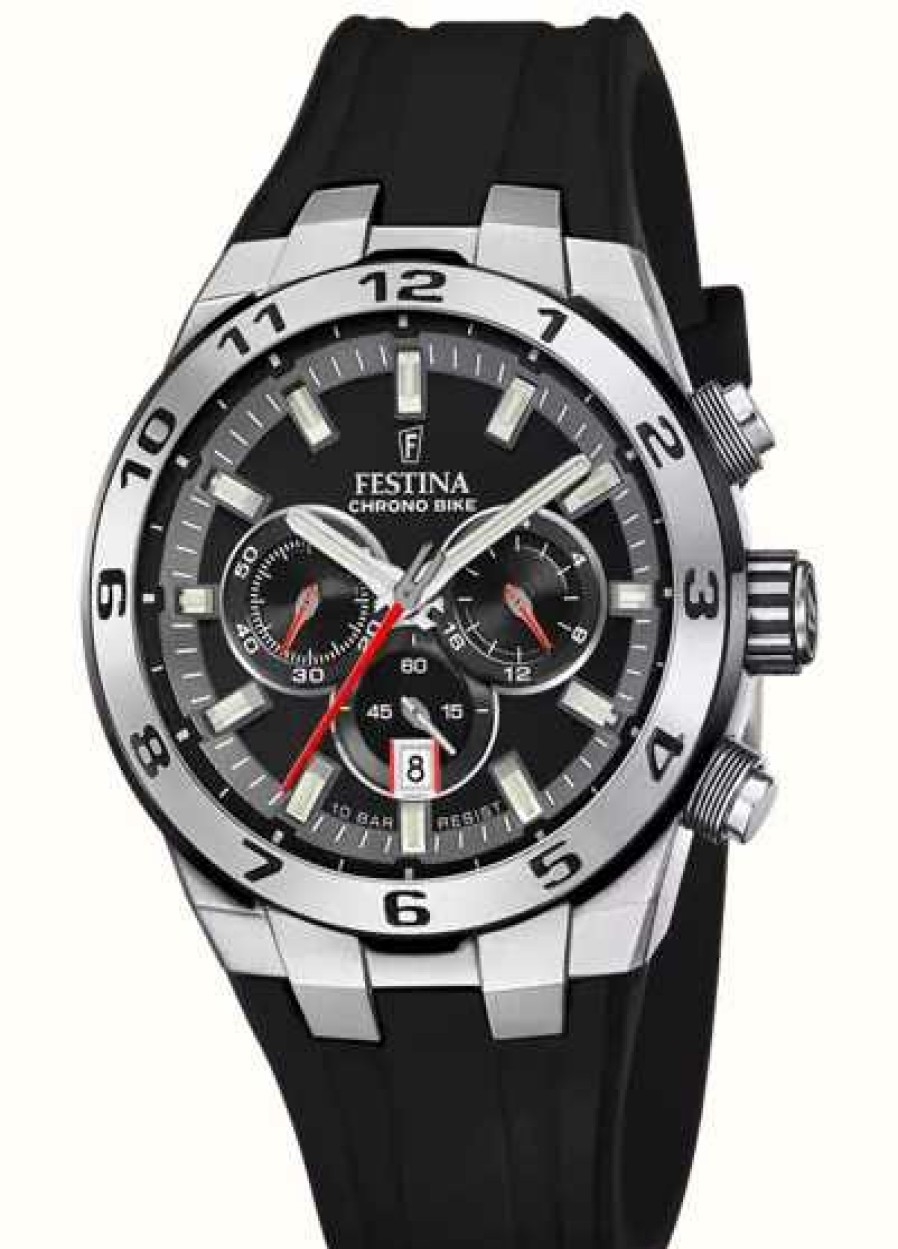 Men'S Festina | Festina Men'S Chrono Bike 2024 (44.5Mm) Black Dial / Black Rubber Strap