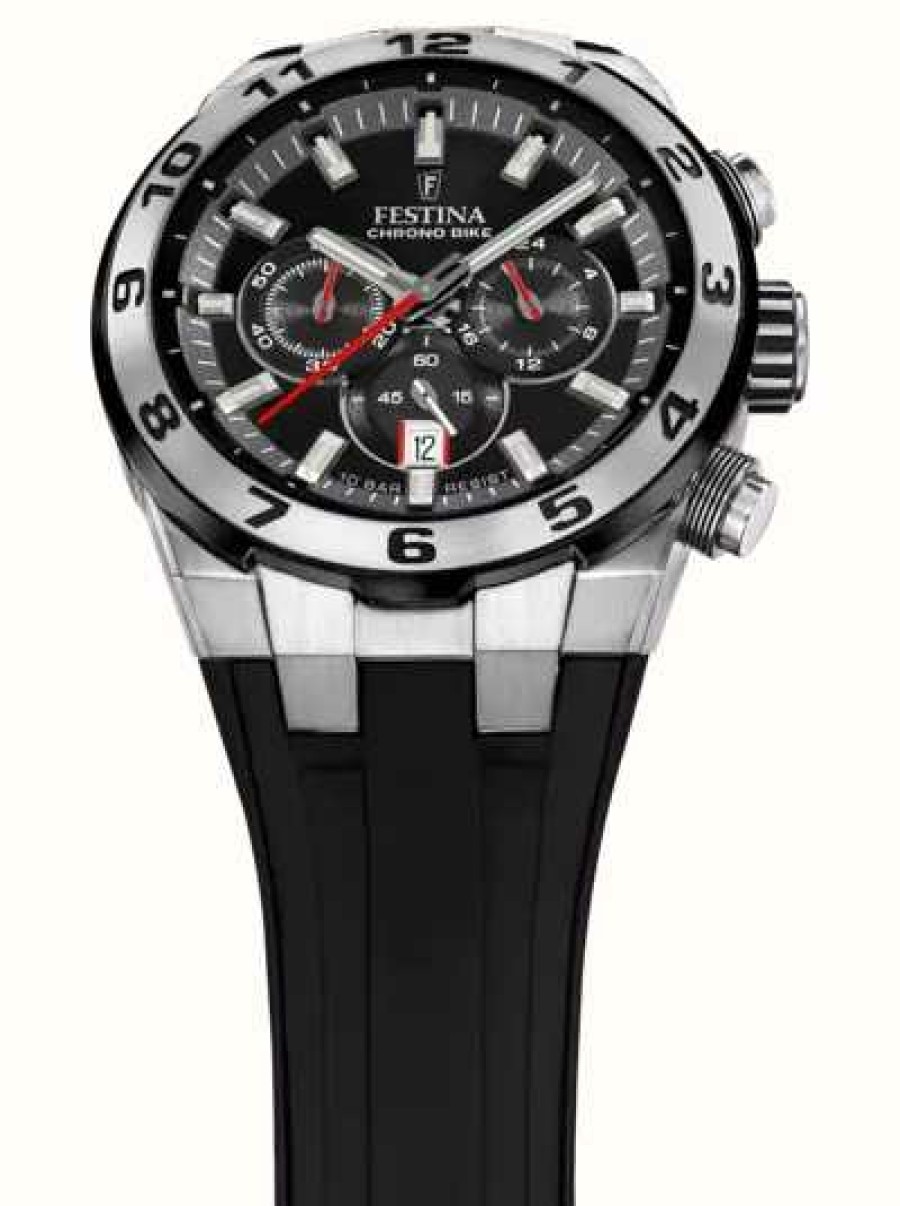 Men'S Festina | Festina Men'S Chrono Bike 2024 (44.5Mm) Black Dial / Black Rubber Strap