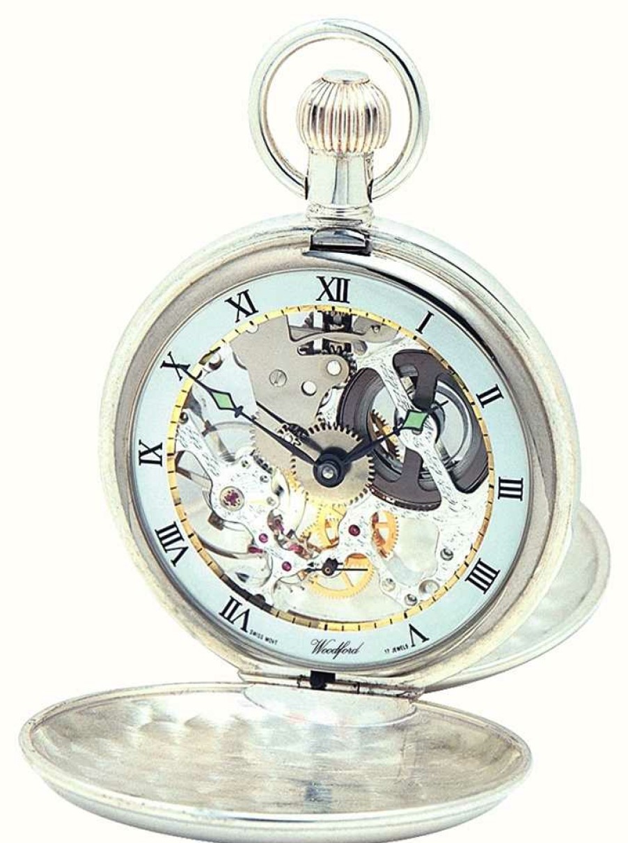 Men'S Woodford | Woodford Silver Twin Lid Pocketwatch With Albert Chain