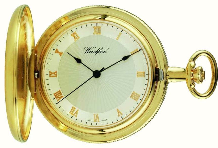 Men'S Woodford | Woodford Gold-Plate Full Hunter White Dial Pocket Watch