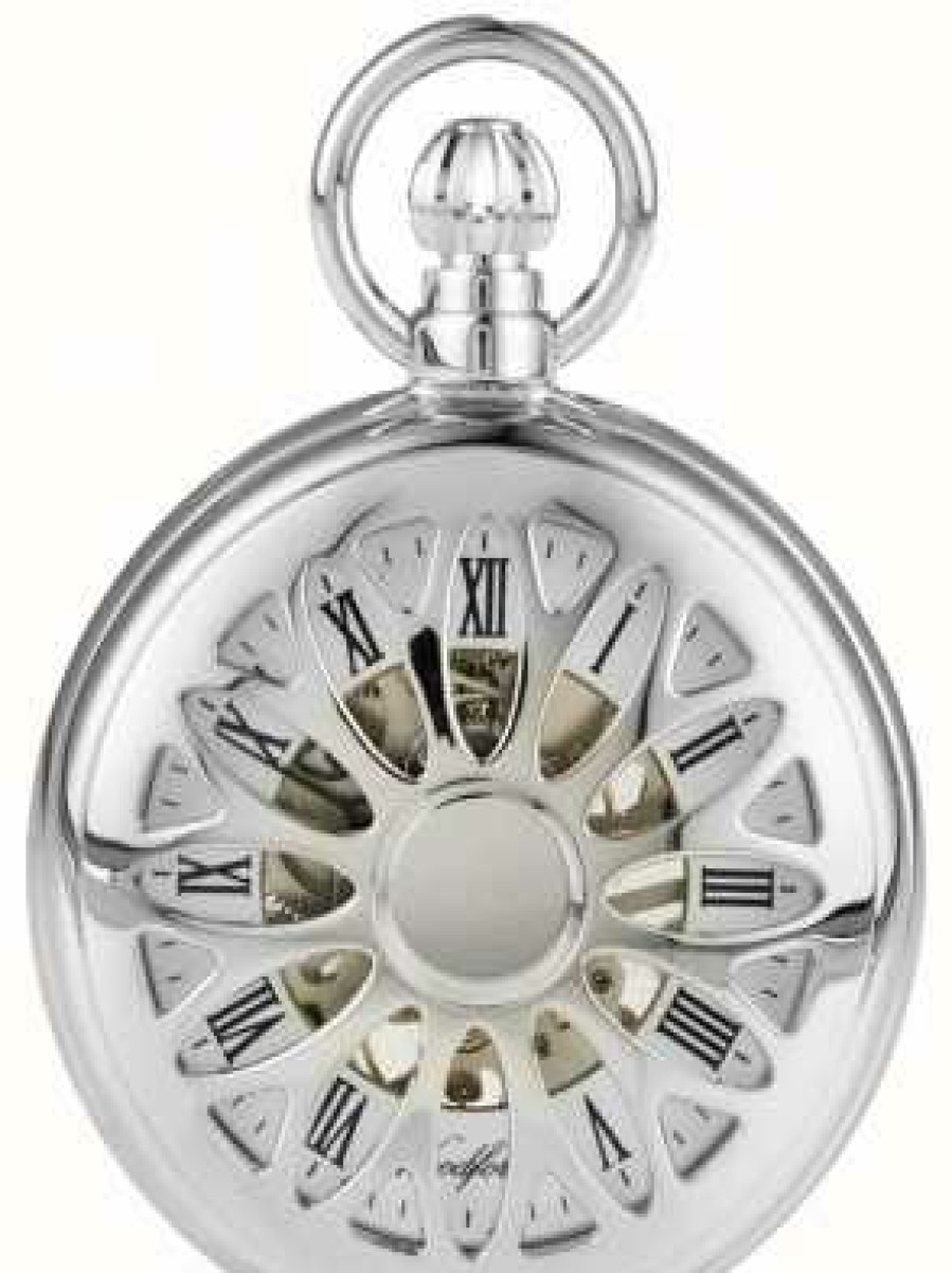 Men'S Woodford | Woodford Stainless Steel Half Hunter Flower-Design Pocket Watch