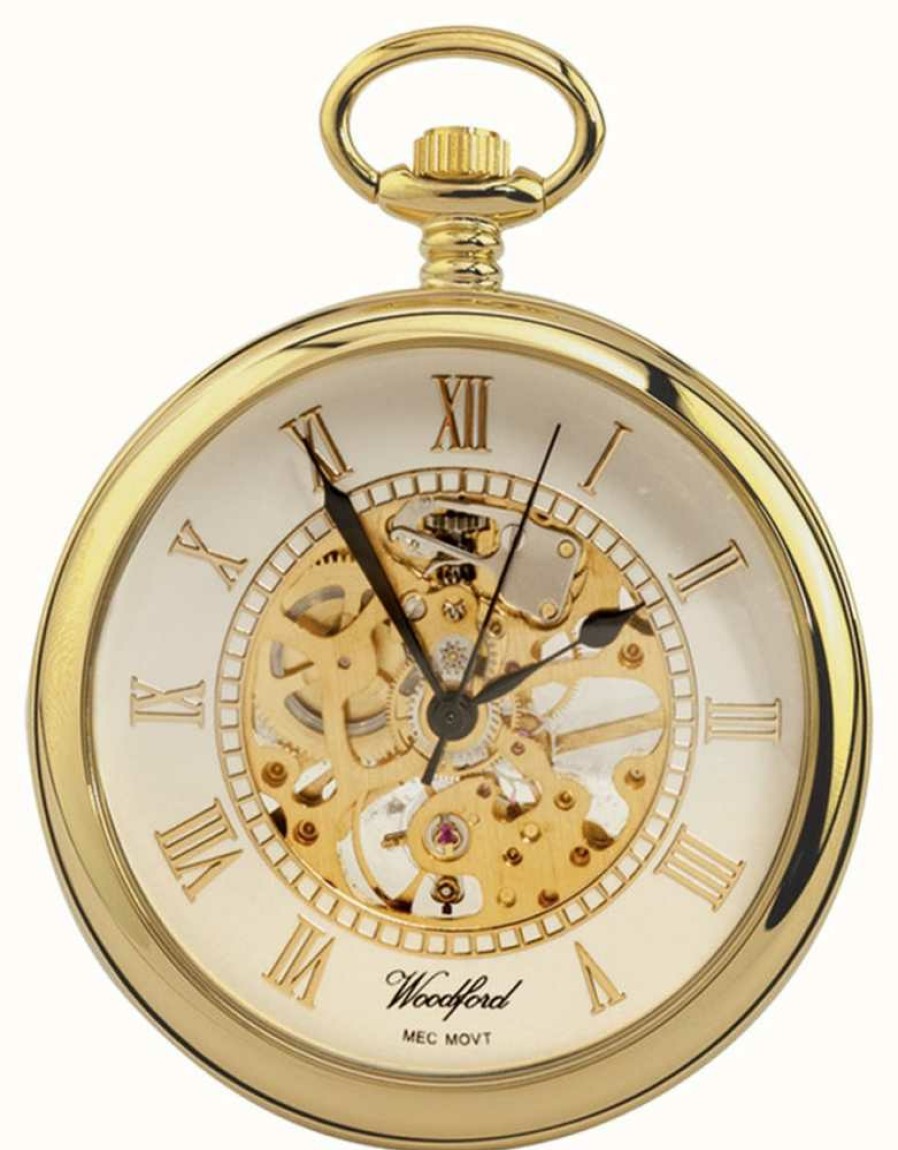 Men'S Woodford | Woodford | Open Face | Gold Plated | Skeleton | Pocket Watch