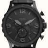 Men'S Fossil | Fossil Men'S Nate | Black Chronograph Dial | Black Stainless Steel Bracelet