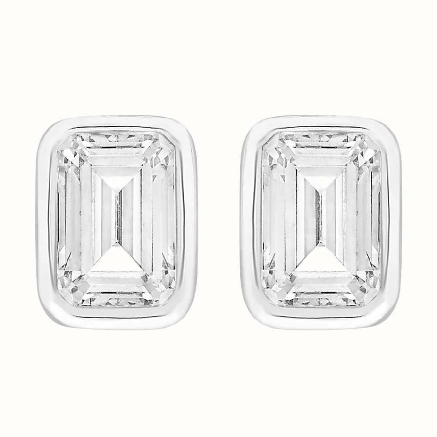 Jewelry Perfection Crystals | Perfection Crystals Single Stone Rubover Emerald Stud Earrings (2.00Ct)