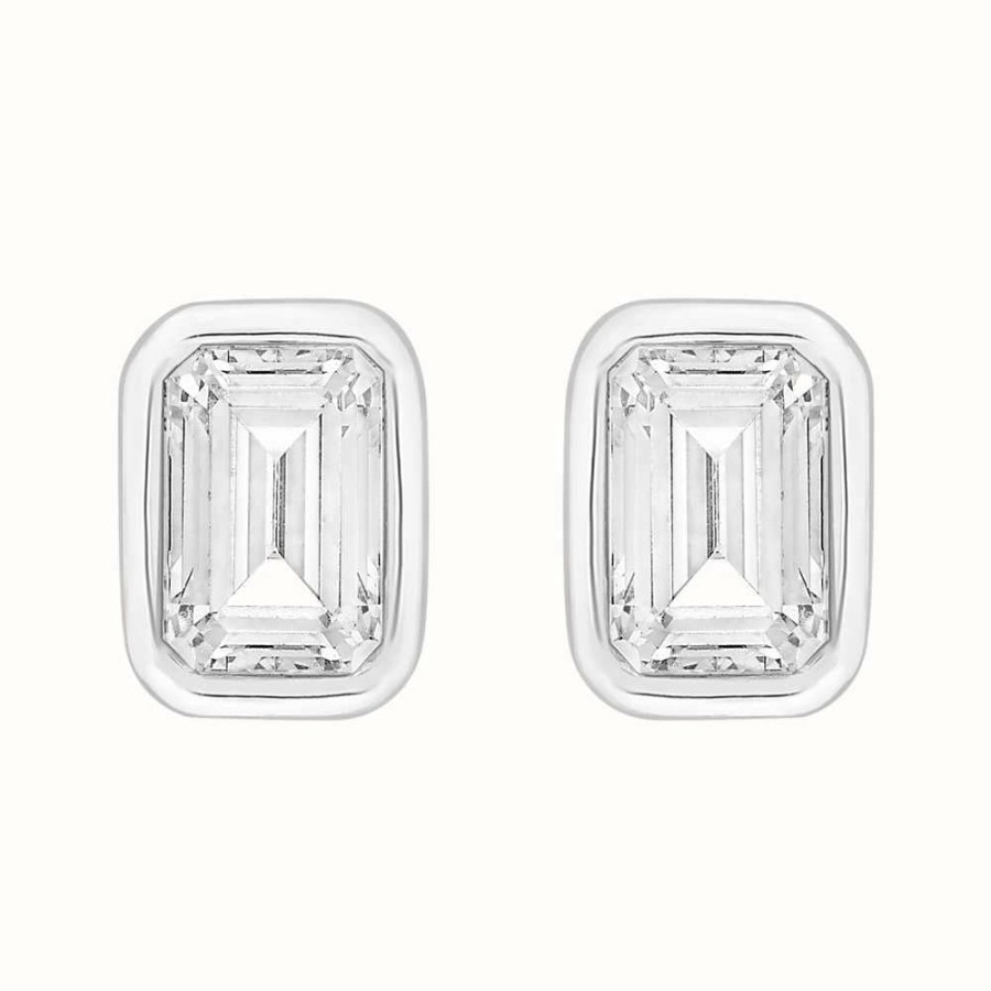 Jewelry Perfection Crystals | Perfection Crystals Single Stone Rubover Emerald Stud Earrings (1.00Ct)