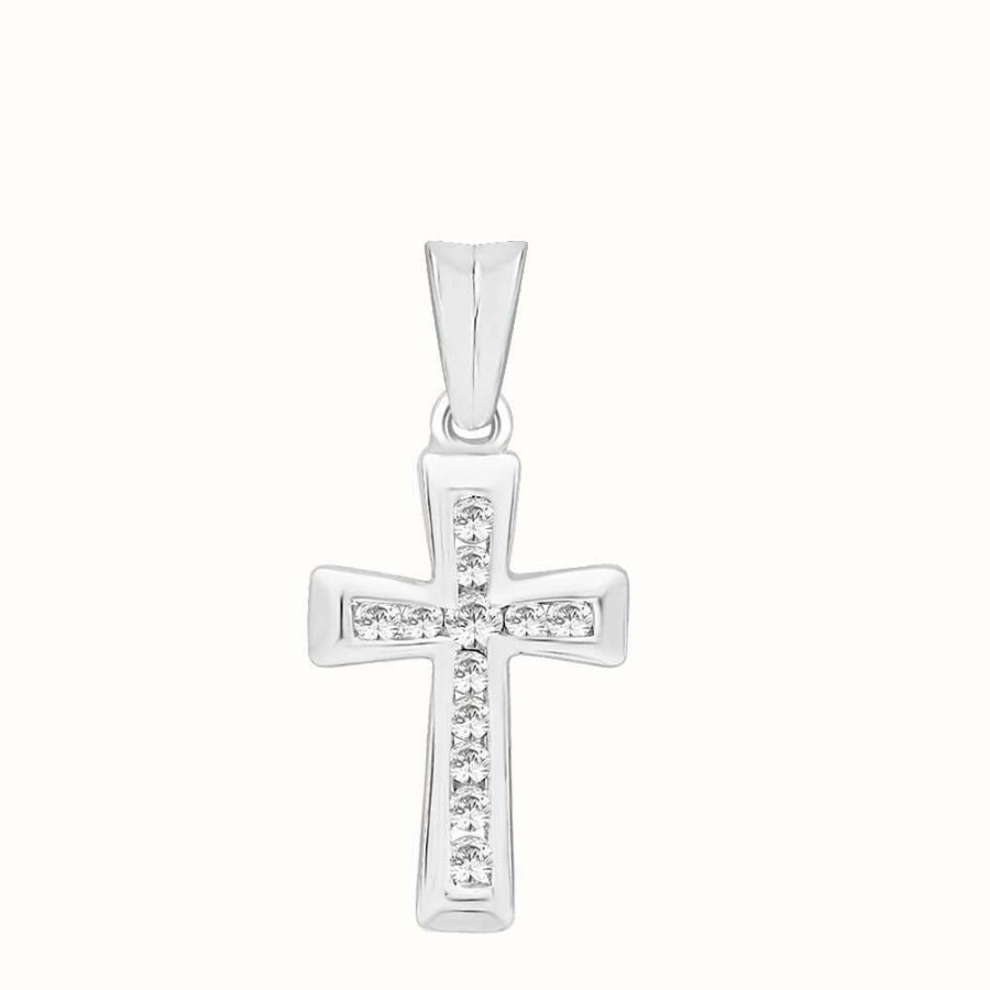 Jewelry Perfection Crystals | Perfection Crystals Channel Set Cross Pendant (0.15Ct)