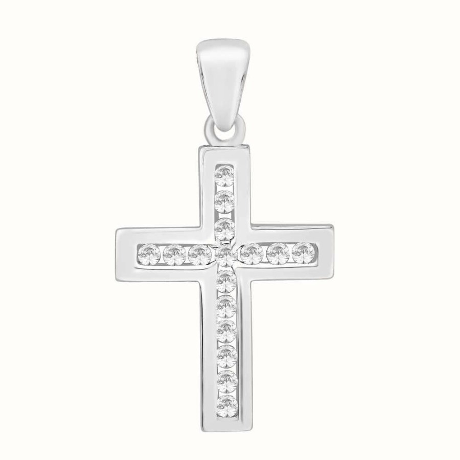 Jewelry Perfection Crystals | Perfection Crystals Channel Set Cross Pendant (0.25Ct)