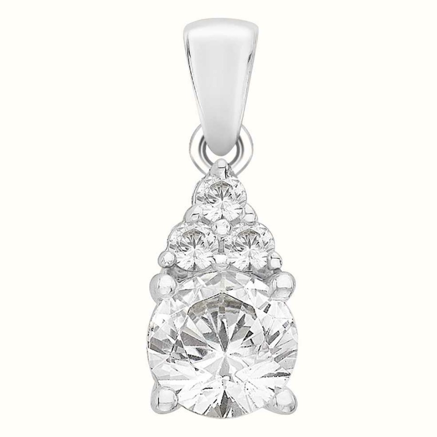 Jewelry Perfection Crystals | Perfection Crystals Single Stone Four Claw Pendant With Trilogy (0.90Ct)