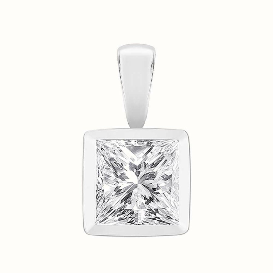 Jewelry Perfection Crystals | Perfection Crystals Single Stone Rubover Princess Cut Pendant (0.90Ct)