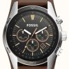 Men'S Fossil | Fossil Men'S Coachman | Black Chronograph Dial | Brown Leather Cuff Strap